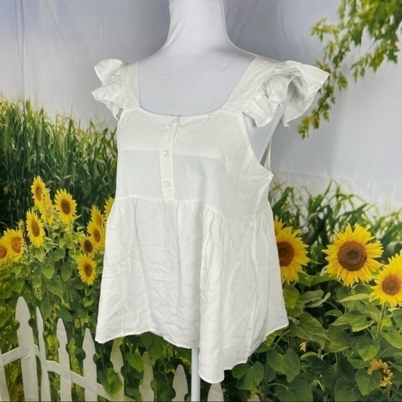 CAMISA White Ruffle Button Empire Waist Top Large - Picture 12 of 13